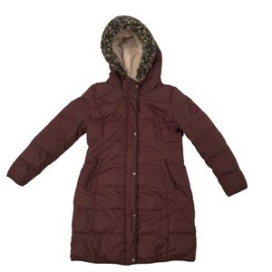 Ralph Lauren Quilted Parka Faux Fur Women PXS Burgundy